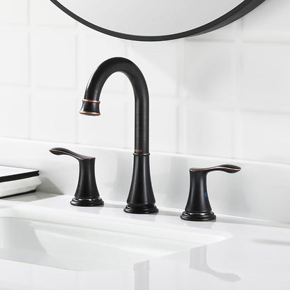 Oil Rubbed Bronze Widespread Bathroom Sink Faucet 8 Inch for Vanity | with All Metal Pop Up Drain, High Arc 2 Handle Lead-Free Deck Mount Bathroom Faucet for 3 Hole Lavatory Utility Sink