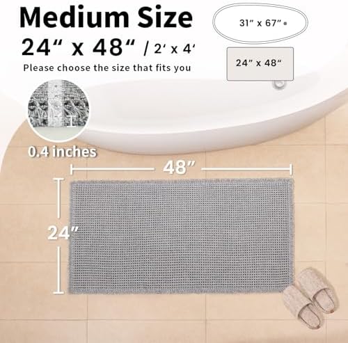 Waffle Bath Mat, Boho Bathroom Rugs Non Slip Washable, 24" x 48"