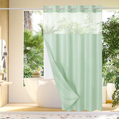Gibelle No Hook Cloth Mint Green Shower Curtain with Liner, 72x86