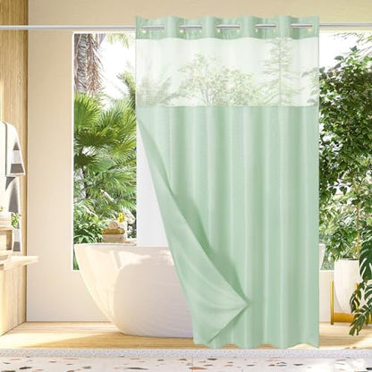 Gibelle No Hook Cloth Mint Green Shower Curtain with Liner, 72x86
