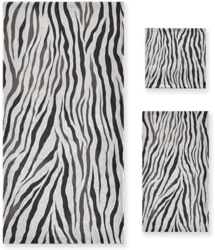 Naanle Trendy Simple Style Zebra Pattern Soft Decorative Set of 3 Towels, 1 Bath Towel+1 Hand Towel+1 Washcloth, Multipurpose for Bathroom, Hotel, Gym, Spa and Kitchen(Black White)