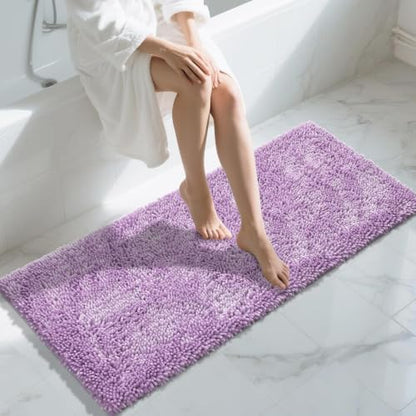 Yimobra Long Bathroom Rugs Runner 55x24 Inch, Extra Thick Soft Absorbent Chenille Bath Mat, Non Slip Machine Washable, Quick Dry Bath Rugs for Bathroom Floor, Tub and Shower, Lilac