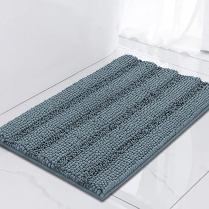 Turquoize Small Bathroom Rug 17x24, Absorbent Chenille Bath Rug, Stone Blue