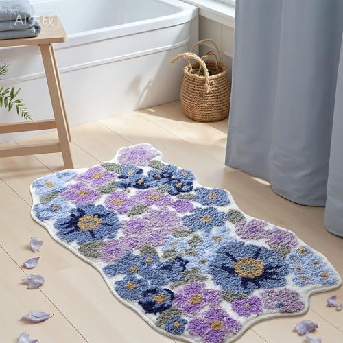 TRUEDAYS Floral Bath Mat, Cute Bath Mat for Bathroom, 32'' x 20'', Purple