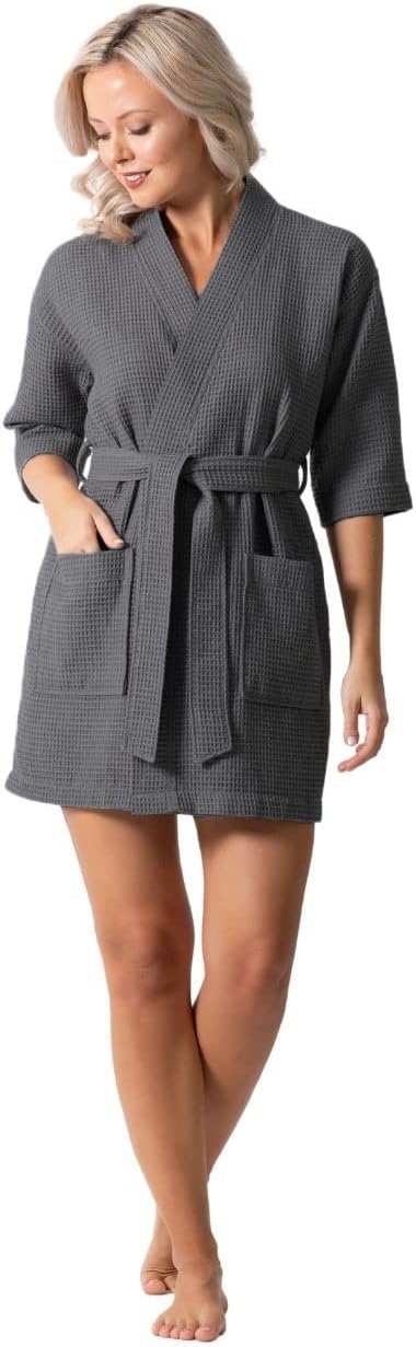 Lightweight Waffle Knit Bath, Spa & Bridesmaids Kimono Short Robes for Women - Quick Dry & Soft