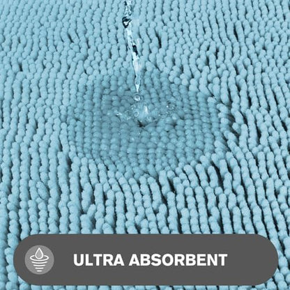 Light Blue Bathroom Rugs Sets 2 Piece – Absorbent and Washable Bath Mat, Non-Slip, Thick Soft Chenille Bath Rugs for Bathroom, Kitchen, Shower, Sink - 17" x 24"+20" x 32"