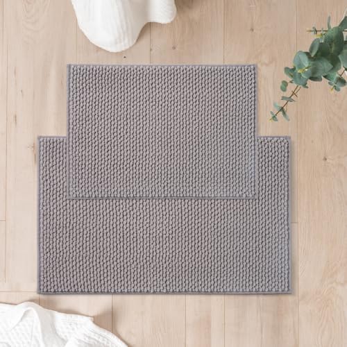 FRESHMINT Chenille Bath Rugs Set 2 Pieces, Gray, 17''x24''+20''x32''