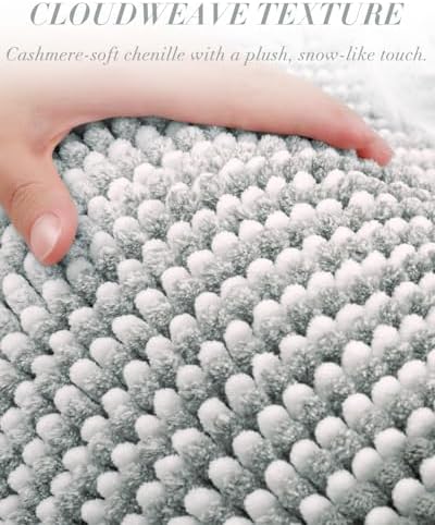 BSICPRO Large Chenille Bathroom Rugs, 24x43 Striped Bath Mats, Light Gray