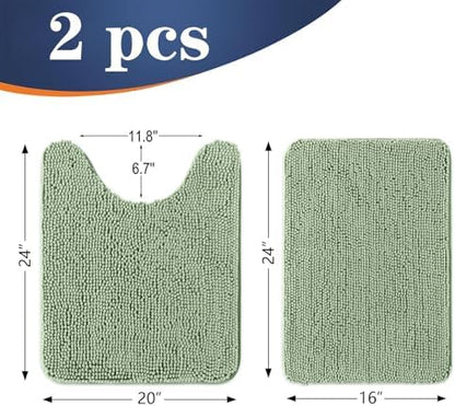 OLANLY Chenille Bathroom Rugs Mats Set 2 Piece, 24"x16"+24"x20", Sage Green