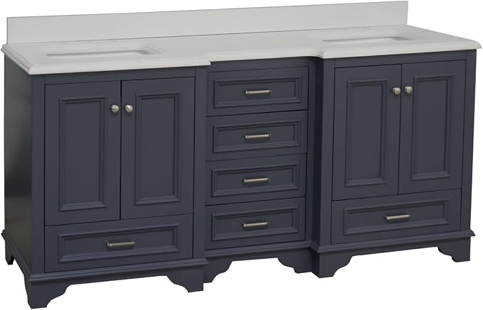 Kitchen Bath Collection Nantucket 72-inch Double Bathroom Vanity (Quartz/Marine Gray): Includes Marine Gray Cabinet with Stunning Quartz Countertop and White Ceramic Sinks