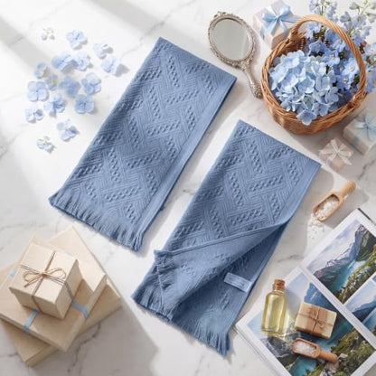HunnmingRe 4 Pack Boho Hand Towel for Kitchen, Dusty Blue