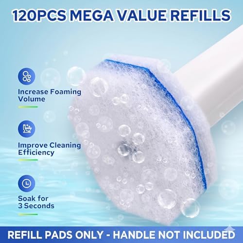 120pcs Bulk Toilet Brush Refills, Disposable Bowl Cleaner Scrubber Pads