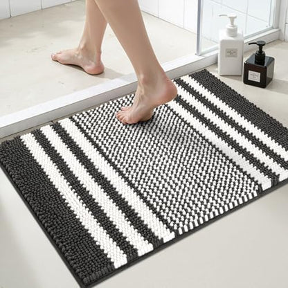 BSICPRO Bathroom Rugs, 17x24 Chenille Bath Mats, Dark Grey