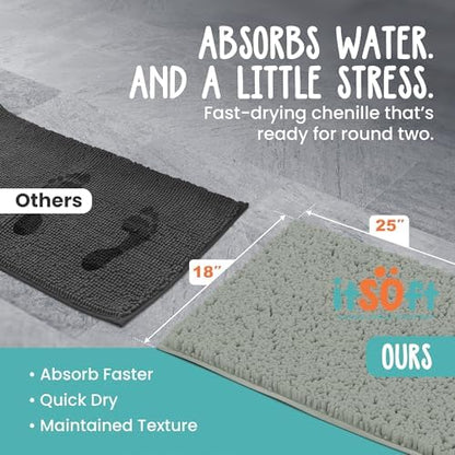 Small Chenille Bath Mats 25"x18", Plush Absorbent Bath Mats Quick Dry, Soft & Machine Washable, Non Slip Carpet for Bathroom, Thick Bathroom Rugs, Shower Restroom Rug Mat, Alfombras De Bano, Bathrugs