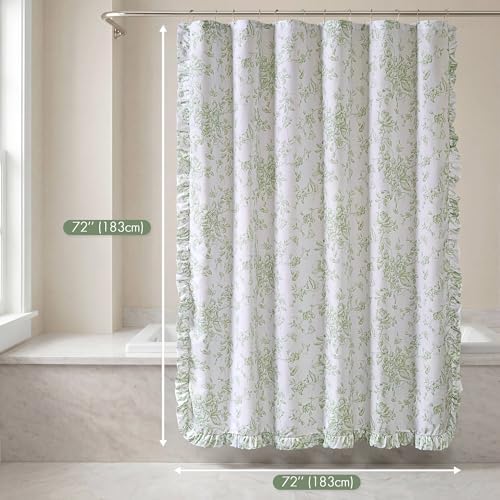 Madison Park Adele Floral Ruffle Shower Curtain Set, Sage Green, 72x72