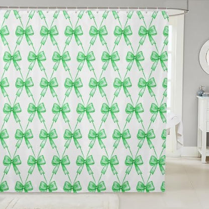 jejeloiu Gray Bow Shower Curtain 72"x78" Cute Bowknot Bath Curtain Boys Girls Bow and Stripes Bathroom Shower Curtain Set for Kids Women Men Kawaii Kids Bathroom Accessories