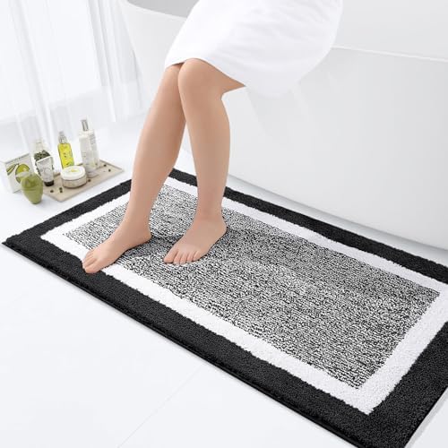 OLANLY Bathroom Runner Rugs 44x24, Long Bath Mats for Bathroom Floor, Black
