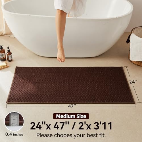 Triohero Bathroom Rugs Non Slip Washable, Super Absorbent Thin Bath Mat Quick Dry Low Pile Bathroom Rug, Brown 24"x47"