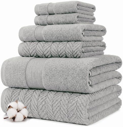 Modern Threads Otis 6-Piece 100% Cotton Towel Set – Zero Twist Jacquard Chevron – Includes 2 Bath Towels, 2 Hand Towels, 2 Washcloths – Absorbent, Quick Dry, Soft & Durable – Gray