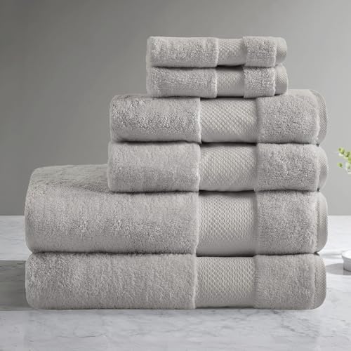Madison Park 100% Turkish Cotton 600 GSM Bath Towel Set, 6 Piece, Grey