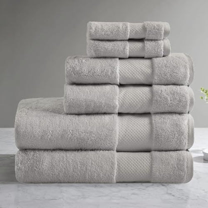 Madison Park 100% Turkish Cotton 600 GSM Bath Towel Set, 6 Piece, Grey