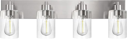 4-Light Bathroom Vanity Light Fixtures, Modern Bathroom Light Fixture with Clear Glass Brushed Nickel Finish Vanity Lights Over Mirror for Kitchen Bedroom Living Room