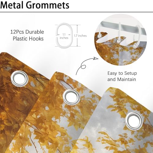 Fall Shower Curtain, Autumn Pumpkin Tree Bathroom Decor, 72 x 72 Inch Polyester Fabric Waterproof Bathroom Curtain with 12 Hooks
