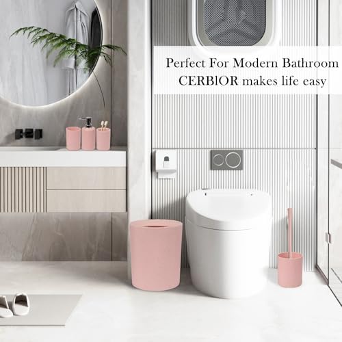 CERBIOR Bathroom Accessories Set 6 Piece Wheat Straw Bath Ensemble,Pink