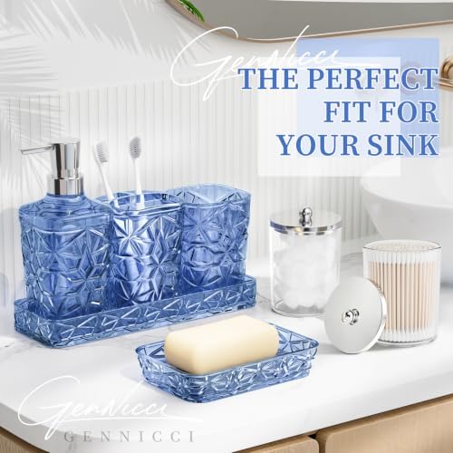 Bathroom Accessories Set, Navy Blue Bathroom Accessories, Acrylic Soap Dispenser and Toothbrush Holder Set, Qtip Holder Set, Bathroom Sink Set, Gift for Home Apartment