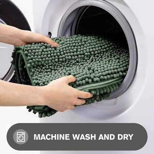 Bathroom Runner Rug 24 x 60 Inch – Extra Large Long Bath Mat | Absorbent and Washable Thick Chenille Bath Rug Non-Slip Runner Rug for Bathroom, Shower, Sink(Hunter Green)