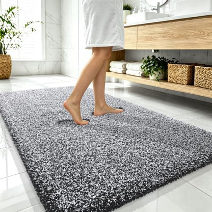 OLANLY Microfiber Bathroom Rugs 59x35, Quick Dry Bath Mat, Black and White