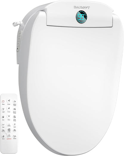 Elongated Heated Bidet Toilet Seat with Dual-Control Panel, LED Display, Instant Warm Water & Air Dryer, Self-Cleaning Nozzle, Soft-Close Lid, UV Nightlight, Child/ECO/Silent Modes