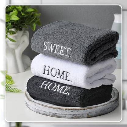 FuWeave 3 Pcs Black Decorative Hand Towels for Bathroom Home Sweet Home