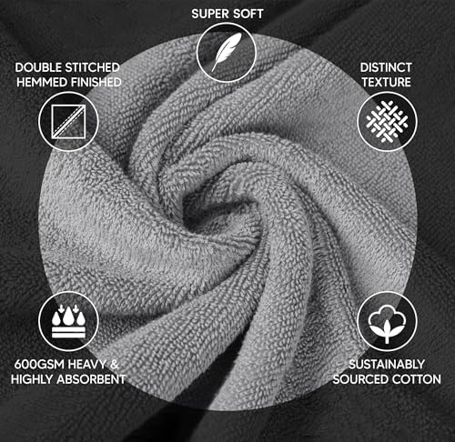 Luxury Hand Towels for Bathroom Set of 4 (16 x 28 Inch) Soft & Absorbent 600GSM Ring Spun Cotton Hand Towel Sets for Bathroom, Gym, Hotel and Spa - Viscose Stripe