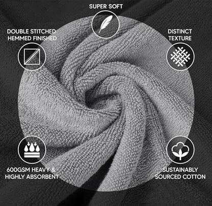 Luxury Hand Towels for Bathroom Set of 4 (16 x 28 Inch) Soft & Absorbent 600GSM Ring Spun Cotton Hand Towel Sets for Bathroom, Gym, Hotel and Spa - Viscose Stripe