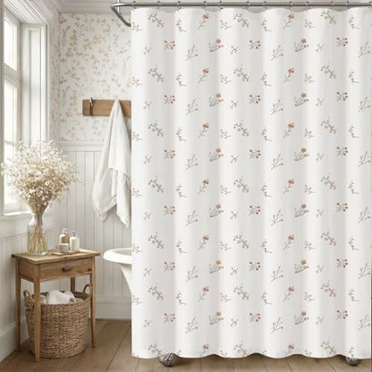 Floral Farmhouse Vintage Cotton Shower Curtain Embroidered Textured 72Wx72H