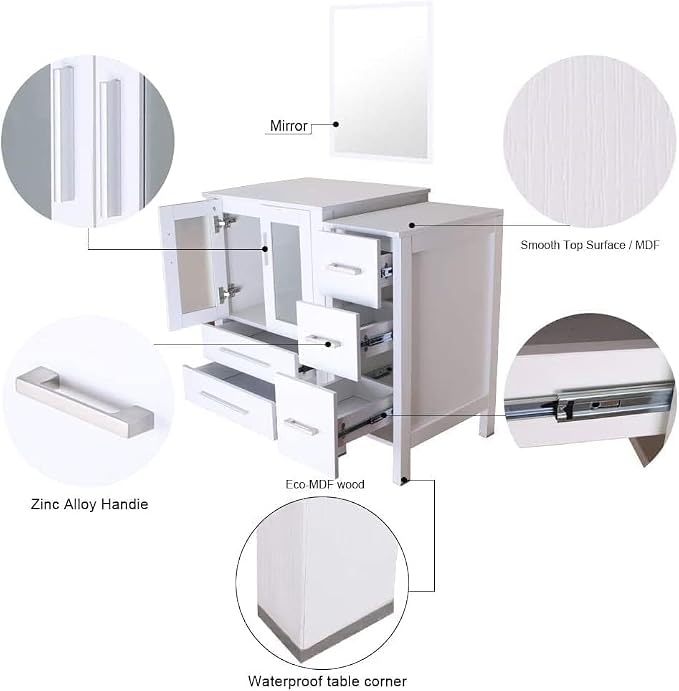 60" Double Sink Bathroom Vanity,White Bathroom Vanity with Double Side Cabinets & Removable 3 Drawer Storage Cabinet,Modern Vanity Without Mirror(only Vanity)