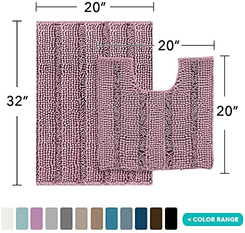 2 Piece Bathroom Rug Set with Toilet Mat, Soft Absorbent Chenille, Non-Slip