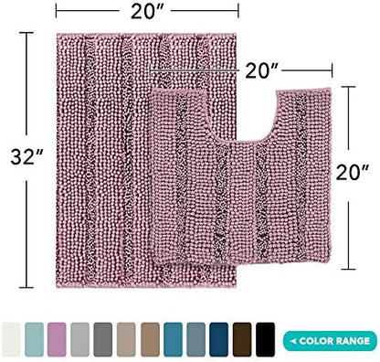 2 Piece Bathroom Rug Set with Toilet Mat, Soft Absorbent Chenille, Non-Slip