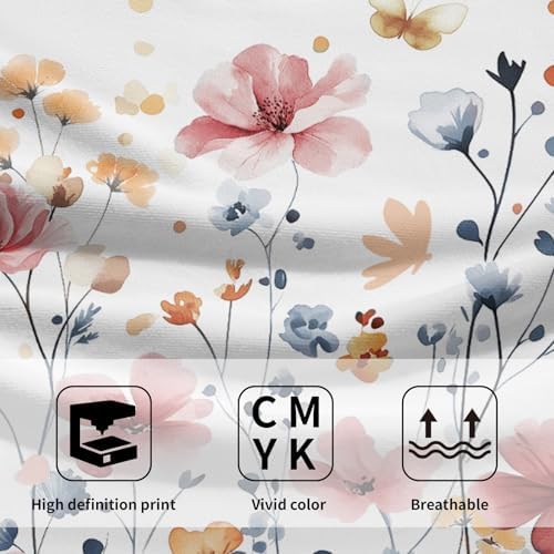Watercolor Flowers Hand Towels, 14x28 Inch Pink Blue Floral Butterfly Botanical Absorbent Soft Dish Washing Cloth Face Tea Towels for Kitchen Bathroom Gym Hotel Spa Decor