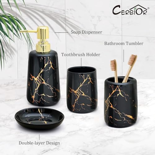CERBIOR Bathroom Accessories Set,4 Pcs Ceramic Bathroom Accessory,Black