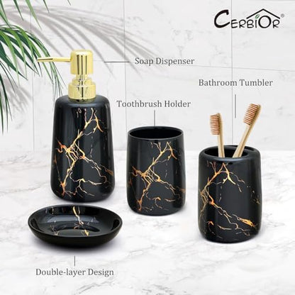 CERBIOR Bathroom Accessories Set,4 Pcs Ceramic Bathroom Accessory,Black