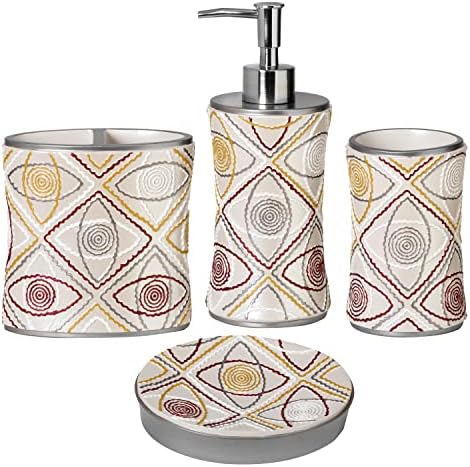 Zahari Home 4pc Sedona Stylish Bathroom Accessories Set Shower Soap Dispenser, Tumbler, Tooth Brush Holder and Toothpaste Holder, Soap Dish Classic Contemporary Decor Unique Design Modern Bath Set