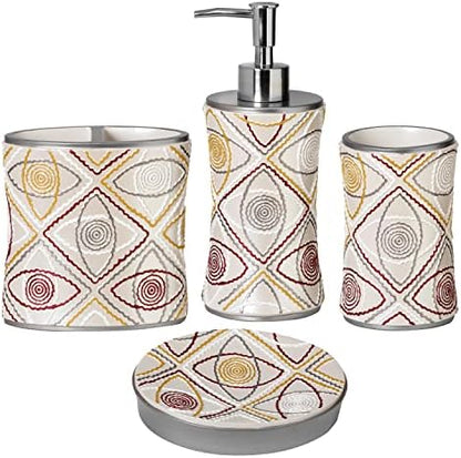 Zahari Home 4pc Sedona Stylish Bathroom Accessories Set Shower Soap Dispenser, Tumbler, Tooth Brush Holder and Toothpaste Holder, Soap Dish Classic Contemporary Decor Unique Design Modern Bath Set