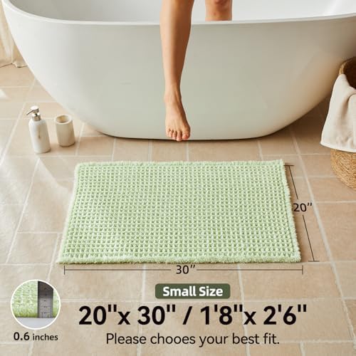 Triohero Waffle Bath Mat, Boho Bathroom Rugs Non Slip Washable, Ultra Soft Super Absorbent Quick Dry Farmhouse Bathroom Decor, 20" x 30", Pale Green