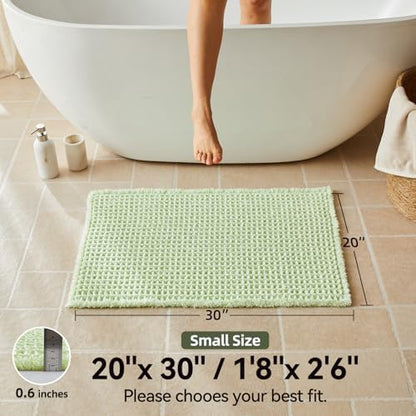Triohero Waffle Bath Mat, Boho Bathroom Rugs Non Slip Washable, Ultra Soft Super Absorbent Quick Dry Farmhouse Bathroom Decor, 20" x 30", Pale Green
