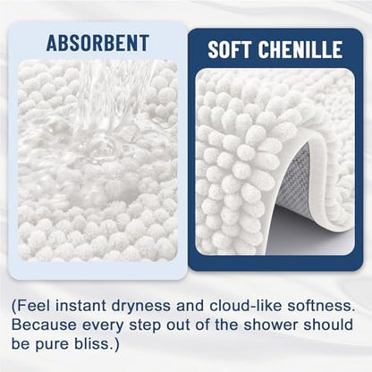 Grandaily Chenille Striped Bathroom Rugs 24x16, Extra Thick and Absorbent Bath Mats, Non-Slip Soft Plush Shaggy Shower Carpet, Machine Wash Dry, Bath Rug for Bathroom, (Small, Cream)