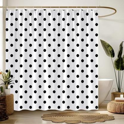 Polka Dot Shower Curtain Black White Retro Spot Vintage Fabric Decorative Bathroom Curtains with Hooks,70" Wx75 H