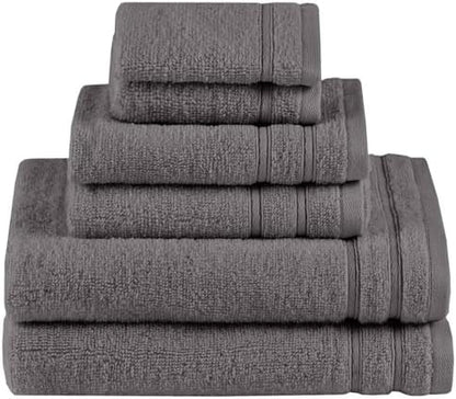 Comfort Spaces 6 Pc Towel Set, 100% Cotton Zero Twist, Dark Grey
