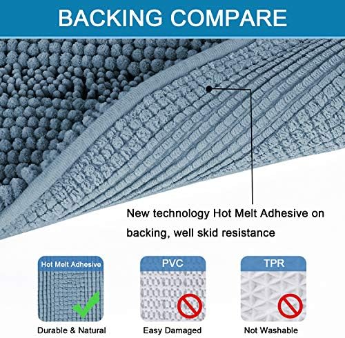 H.VERSAILTEX Bath Rugs for Bathroom Washable Non Slip Extra Thick Chenille Striped Bath Mat Rug Runners 47" x 17" Absorbent Fluffy Soft Shaggy Mats Plush Area Carpet for Bath Room, Tub - Stone Blue